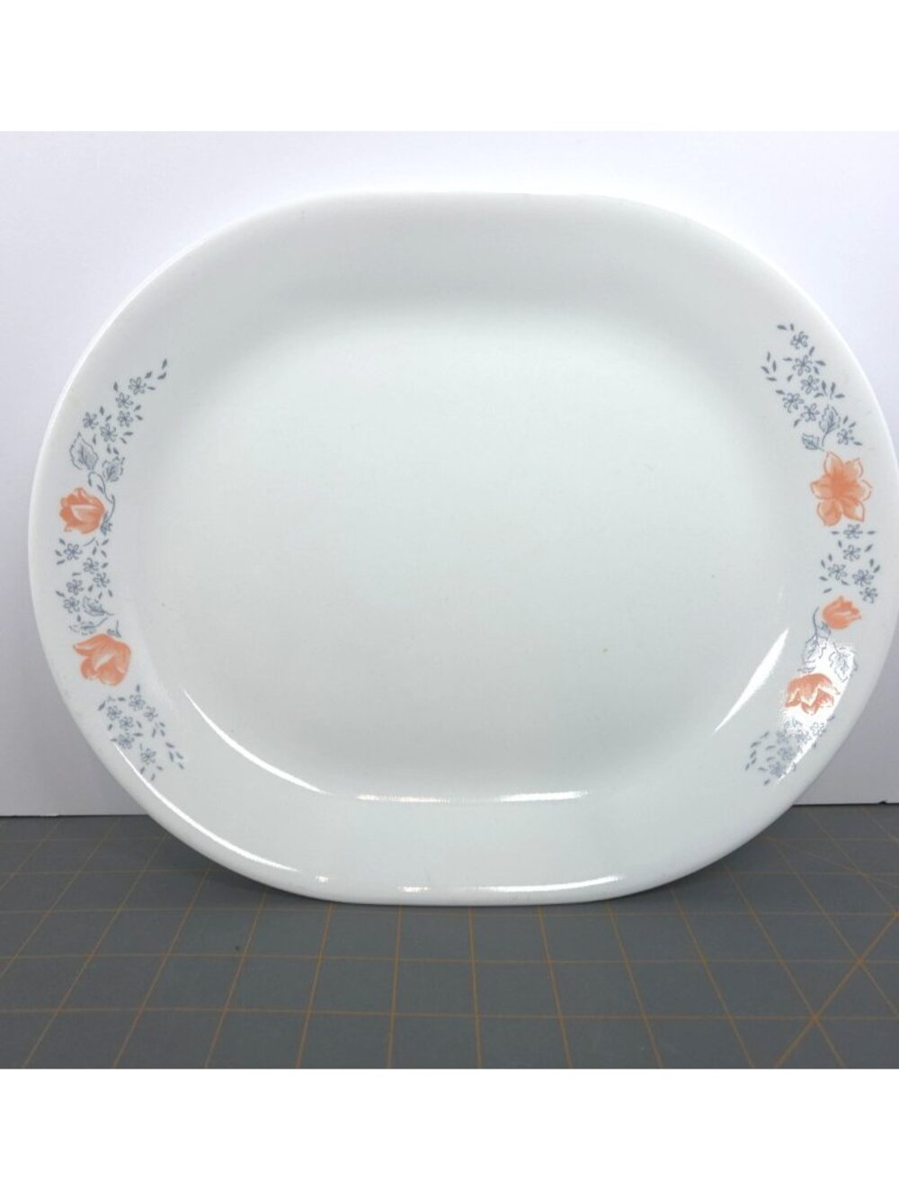 VTG Corelle Livingware Apricot Grove Serving Platter 12.25x10" Peach Gray Floral